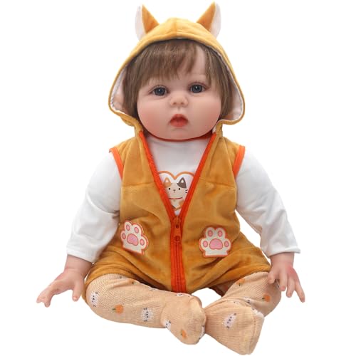 ZWOOS Puppenkleidung für Babypuppen 50-55 cm, süßes Baumwolle Outfit kompatibel mit Reborn und mehr (Orangene Katze) von ZWOOS