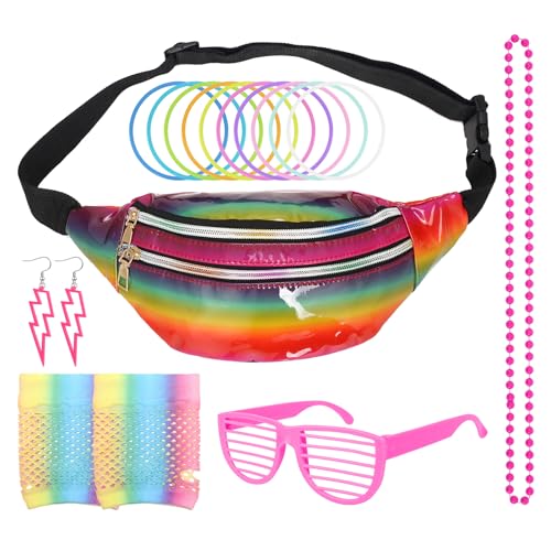 ZWQLZG 80er Jahre Verkleidung für Damen Kostüme Zubehör für Frauen Mädchen Fancy Kostüme Zubehör Set inklusive Bumbags Choker Herz Brille Halsketten Armband Ohrringe ZWQLZG 80er Jahre Verkleidung für Damen Kostüme Zubehör für Frauen Mädchen Fancy Kostüme Zubehör Set inklusive Bumbags Choker Herz Brille Halsketten Armband Ohrringe von ZWQLZG