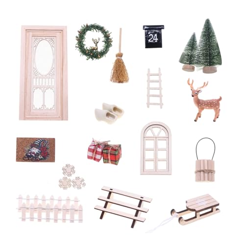 Miniatur-Puppenhäuser, Weihnachtsdekoration, Kranz und Rentier-Tür-Set für Feiertage, Tischdekoration, Weihnachts-Szene, Requisiten Miniatur-Puppenhäuser, Weihnachtsdekoration, Kranz und Rentier-Tür-Set für Feiertage, Tischdekoration, Weihnachts-Szene, Requisiten von ZWTPGKRD