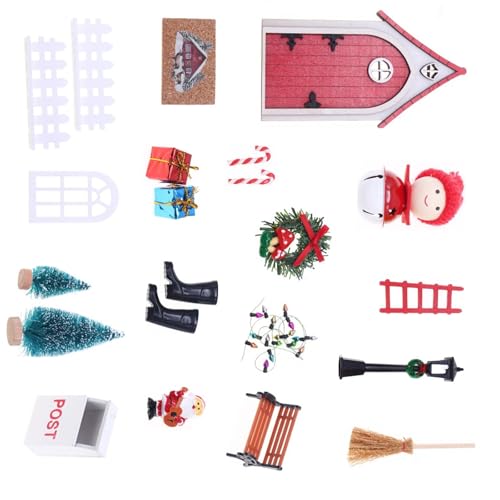 Weihnachtsthema Feen Zwerge Tür Puppenhaus Zubehör für Kugelgelenkpuppen Kreative Miniatur-Möbelszene Display Weihnachten Puppenhaus Dekoration von ZWTPGKRD
