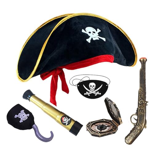 ZWTPGKRD Piraten-Party-Kostüm-Set mit Augenbinde, Totenkopf-Druck, Hut, Karte für Kinder, Cosplay, Schmuck, Halloween-Themen-Zubehör, Piraten-Themenparty-Zubehör ZWTPGKRD Piraten-Party-Kostüm-Set mit Augenbinde, Totenkopf-Druck, Hut, Karte für Kinder, Cosplay, Schmuck, Halloween-Themen-Zubehör, Piraten-Themenparty-Zubehör von ZWTPGKRD