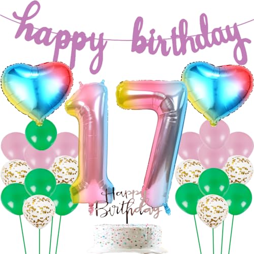 Ballon Geburtstag Dekoration Geburtstag Ballon in rosa Farbe Happy Birthday Girlande Folienballon Rainbow Number Foil Balloon luftballons geburtstag 17 mädchen 17 Years Girl Giant Foil Balloon von ZWWsullo