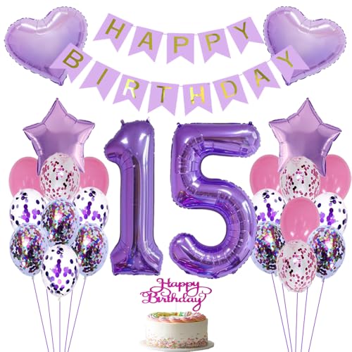 Luftballon 15. Geburtstag Lila - Folienballon, Dekoration für Mädchen, Happy Birthday Ballons, Geburtstagsdeko Set Luftballon 15. Geburtstag Lila - Folienballon, Dekoration für Mädchen, Happy Birthday Ballons, Geburtstagsdeko Set von ZWWsullo