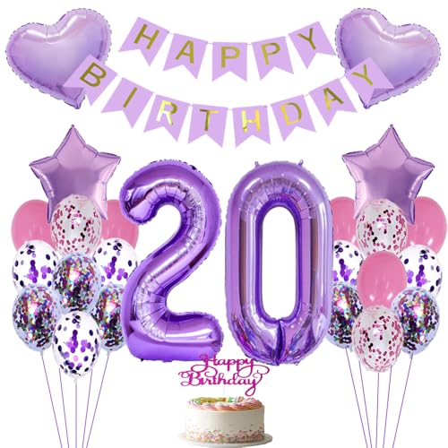 Luftballon 20. Geburtstag Lila - Folienballon, Dekoration für Mädchen, Happy Birthday Ballons, Geburtstagsdeko Set von ZWWsullo