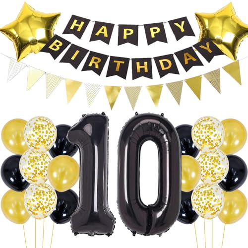 Luftballons 10 Geburtstag Dekoration Schwarz Gold Geburtstagsdeko 10 Jahre Mann Geburtstag 10 Junge Folienballon 10 Geburtstag Deko Junge Geburtstagsdeko 10 Jahr Junge Party Deko Gold Schwarz von ZWWsullo