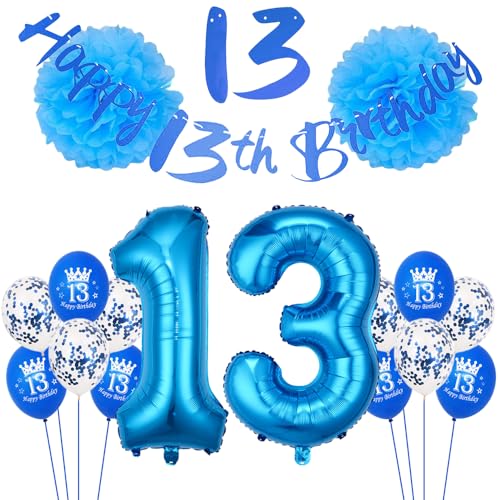 ZWWsullo 13 Geburtstag Dekorationen Rosegold Deko Set 13 geburtstag deko blau 13 Geburtstag Deko Mann Frauen Birthday Party Decorations 13 Geburtstag Deko 13 Geburtstag Party Deko Supplies von ZWWsullo