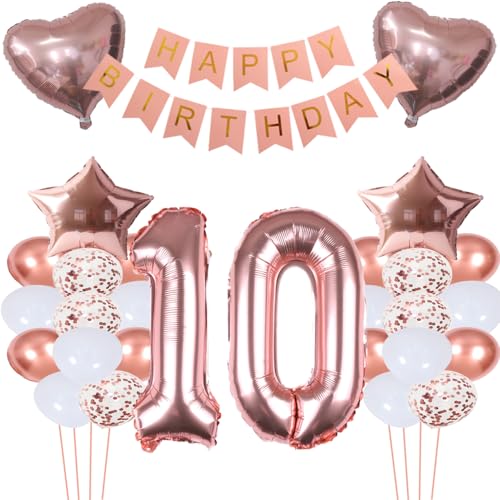 ZWWsullo Folienballon 10 Geburtstag Mädchen geburtstag 10 mädchen 10 jahr geburtstag mädchen deko set Geburtstagsdeko Mädchen 10 jahr Geburtstagsdeko Mädchen Rosegold Zahl Riesen Folienballon Zahl 10 von ZWWsullo