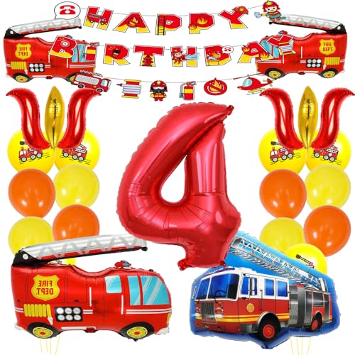 ZWWsullo Folienballon Luftballon 4 Geburtstag Junge Feuerwehrauto Happy Birthday Deko Feuerwehr 4 Jahre ZWWsullo Folienballon Luftballon 4 Geburtstag Junge Feuerwehrauto Happy Birthday Deko Feuerwehr 4 Jahre von ZWWsullo