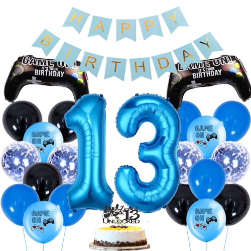 ZWWsullo Gamer Deko Geburtstag Happy Birthday Girlande Banner Deko Junge geburtstag 13 Gamecontroller Luftballons Happy Birthday Girlande Banner Kinder Videospiel Thema Party Zubehör von ZWWsullo