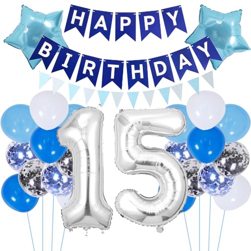 ZWWsullo Geburtstagsdeko 15 Jahre Junge Happy Birthday Deko Geburtstag Junge Folienballon 15 Geburtstag Deko 15 Ballon Blau Deko Luftballon 15. Geburtstag Junge deko Folienballon Party-Deko zum ZWWsullo Geburtstagsdeko 15 Jahre Junge Happy Birthday Deko Geburtstag Junge Folienballon 15 Geburtstag Deko 15 Ballon Blau Deko Luftballon 15. Geburtstag Junge deko Folienballon Party-Deko zum von ZWWsullo