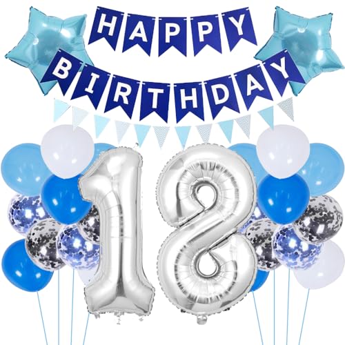 ZWWsullo Geburtstagsdeko 18 Jahre Junge Happy Birthday Deko Geburtstag Junge Folienballon 18 Geburtstag Deko 18 Ballon Blau Deko Luftballon 18. Geburtstag Junge deko Folienballon Party-Deko zum ZWWsullo Geburtstagsdeko 18 Jahre Junge Happy Birthday Deko Geburtstag Junge Folienballon 18 Geburtstag Deko 18 Ballon Blau Deko Luftballon 18. Geburtstag Junge deko Folienballon Party-Deko zum von ZWWsullo