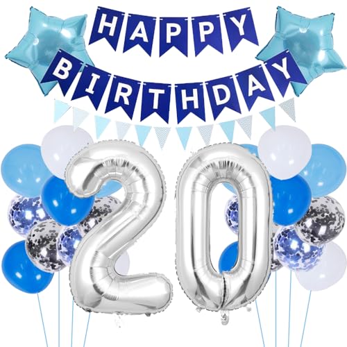 ZWWsullo Geburtstagsdeko 20 Jahre Junge Happy Birthday Deko Geburtstag Junge Folienballon 20 Geburtstag Deko 20 Ballon Blau Deko Luftballon 20. Geburtstag Junge deko Folienballon Party-Deko zum von ZWWsullo