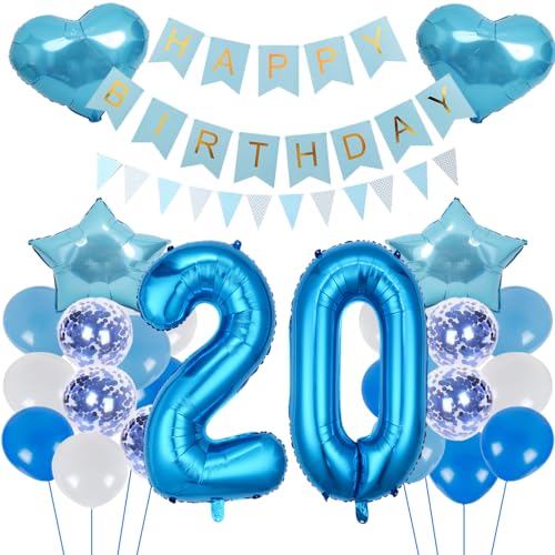 ZWWsullo Geburtstagsdeko Blau Zahl 20 für Jungen und Mädchen - Luftballon-Zahl Riesen Folienballon Dekoration Set von ZWWsullo