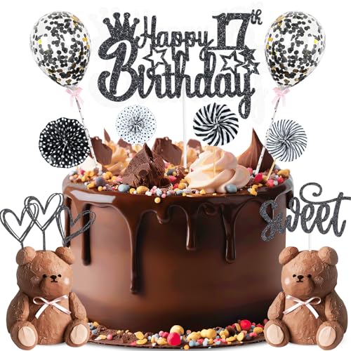 ZWWsullo Glitter Cake Topper Happy 17th Birthday Tortendeko 17 Kuchen Deko Tortendeko 17 Geburtstag Mädchen Jungen Schwarz Kuchen Deko 17 Cake Topper ZWWsullo Glitter Cake Topper Happy 17th Birthday Tortendeko 17 Kuchen Deko Tortendeko 17 Geburtstag Mädchen Jungen Schwarz Kuchen Deko 17 Cake Topper von ZWWsullo