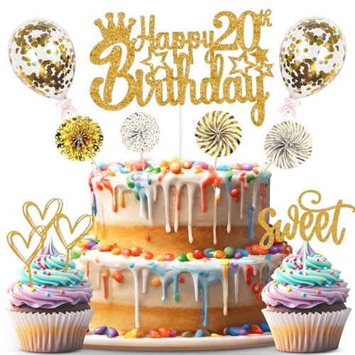 ZWWsullo Happy 20th Birthday Kuchendeko Gold Cake Topper Deko 20 Geburtstag Happy Birthday Cake Topper Tortendeko 20 Kuchen Topper Tortendeko 20 Geburtstag Frau Männer ZWWsullo Happy 20th Birthday Kuchendeko Gold Cake Topper Deko 20 Geburtstag Happy Birthday Cake Topper Tortendeko 20 Kuchen Topper Tortendeko 20 Geburtstag Frau Männer von ZWWsullo