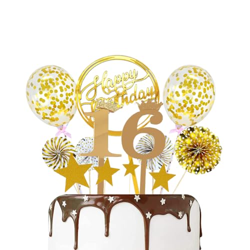 ZWWsullo Happy Birthday Tortendeko 16 Geburtstag Deko Cake geburtstagskuchen deko tortendeko geburtstag 16 happy birthday 16 tortendeko Kuchendeko Tortenstecker Birthday Cake Topper 16 geburtstag von ZWWsullo