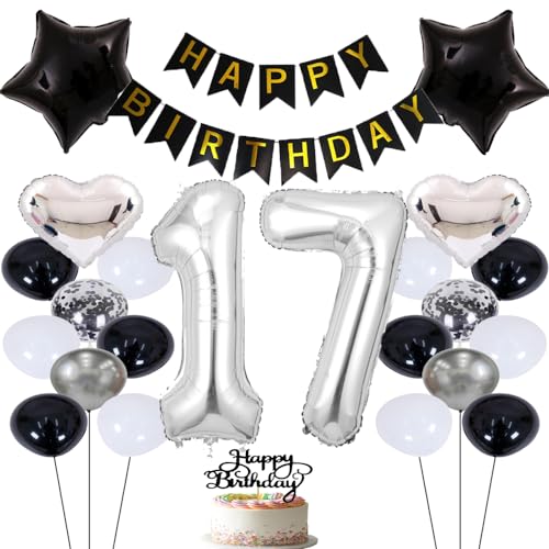 ZWWsullo Luftballon 17 Geburtstag Deko geburtstagsdeko 17 jahre junge Luftballon 17 Geburtstag Dekoration Silber Geburtstagsdeko 17 Jahre Mädchen 17 Geburtstag Deko Set Geburtstag Junge Mädchen von ZWWsullo