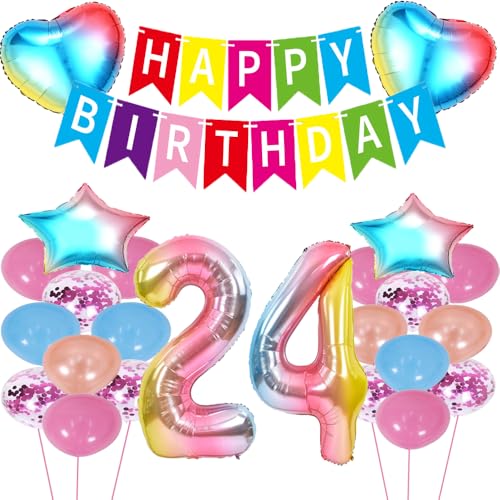 ZWWsullo Luftballon 24 Geburtstag deko Mädchen Happy Birthday Folienballon Partydeko Luftballon Rosa Geburtstagsdeko 24 Jahr Rosa Happy Birthday Geburtstag deko Riesen Folienballon Zahl von ZWWsullo