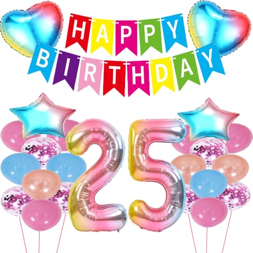 ZWWsullo Luftballon 25 Geburtstag deko Mädchen Happy Birthday Folienballon Partydeko Luftballon Rosa Geburtstagsdeko 25 Jahr Rosa Happy Birthday Geburtstag deko Riesen Folienballon Zahl von ZWWsullo