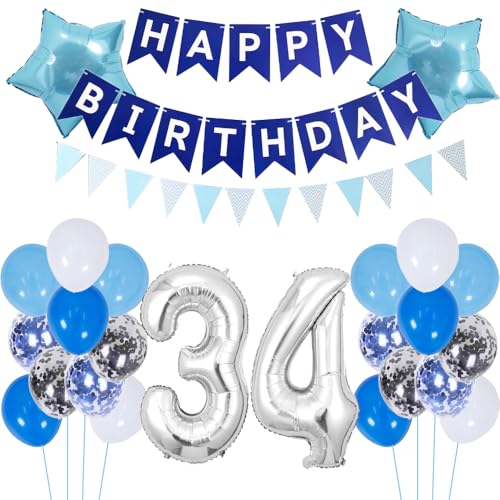ZWWsullo Luftballon 34 Geburtstag Deko Junge Blau Dekoration Silber Geburtstagsdeko 34 Jahre ballon silber blau tortendeko Folienballon Geburtstagsdeko PartyDeko Luftballon Geburtstag Jungen ZWWsullo Luftballon 34 Geburtstag Deko Junge Blau Dekoration Silber Geburtstagsdeko 34 Jahre ballon silber blau tortendeko Folienballon Geburtstagsdeko PartyDeko Luftballon Geburtstag Jungen von ZWWsullo