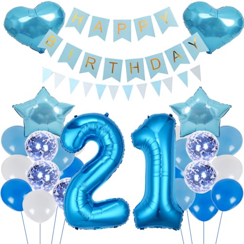 ZWWsullo Luftballon Geburtstagsdeko Jungen Blau Zahl 21 Geburtstag Mädchen Luftballon-Zahl Riesen Folienballon Geburtstagsdeko Junge Dekoration 21 jahre Geburtstag Junge Party Dekoration von ZWWsullo
