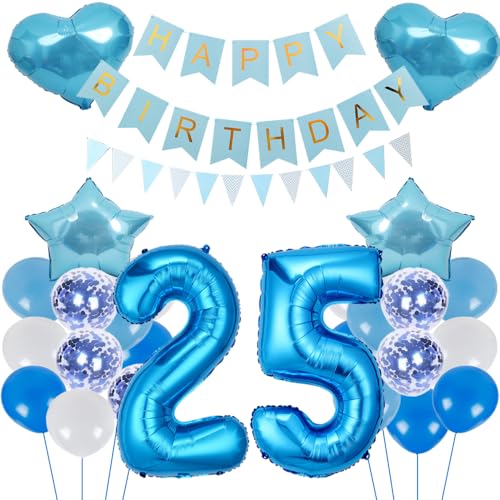ZWWsullo Luftballon Geburtstagsdeko Jungen Blau Zahl 25 Geburtstag Mädchen Luftballon-Zahl Riesen Folienballon Geburtstagsdeko Junge Dekoration 25 jahre Geburtstag Junge Party Dekoration von ZWWsullo