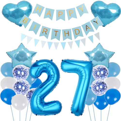 ZWWsullo Luftballon Geburtstagsdeko Jungen Blau Zahl 27 Geburtstag Mädchen Luftballon-Zahl Riesen Folienballon Geburtstagsdeko Junge Dekoration 27 jahre Geburtstag Junge Party Dekoration von ZWWsullo