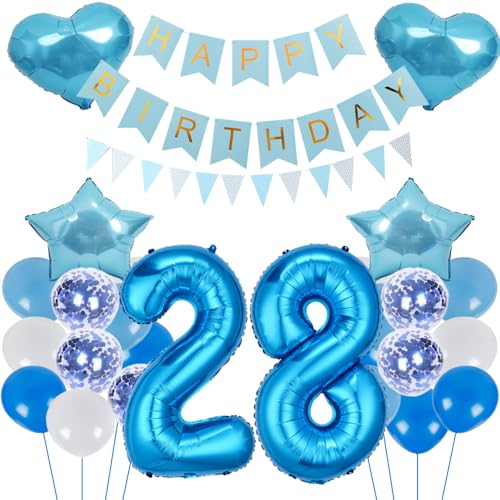ZWWsullo Luftballon Geburtstagsdeko Jungen Blau Zahl 28 Geburtstag Mädchen Luftballon-Zahl Riesen Folienballon Geburtstagsdeko Junge Dekoration 28 jahre Geburtstag Junge Party Dekoration von ZWWsullo