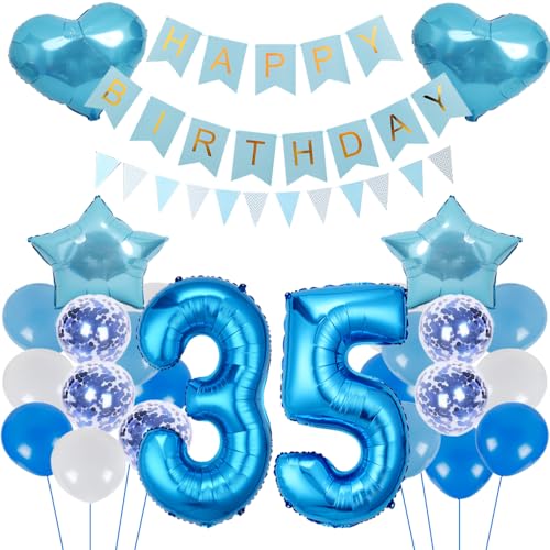 ZWWsullo Luftballon Geburtstagsdeko Jungen Blau Zahl 35 Geburtstag Mädchen Luftballon-Zahl Riesen Folienballon Geburtstagsdeko Junge Dekoration 35 jahre Geburtstag Junge Party Dekoration von ZWWsullo