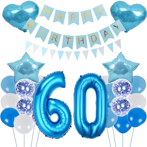 ZWWsullo Luftballon Geburtstagsdeko Jungen Blau Zahl 60 Geburtstag Mädchen Luftballon-Zahl Riesen Folienballon Geburtstagsdeko Junge Dekoration 60 jahre Geburtstag Junge Party Dekoration von ZWWsullo