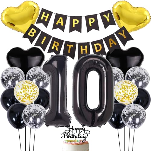 ZWWsullo Luftballon zum 10 Geburtstag zum 10 Geburtstag Mädchen Junge Party Deko 10 Schwarz 10 Geburtstag Dekoration Geburtstag Junge Tortendeko Luftballon 10 Geburtstag Dekoration von ZWWsullo