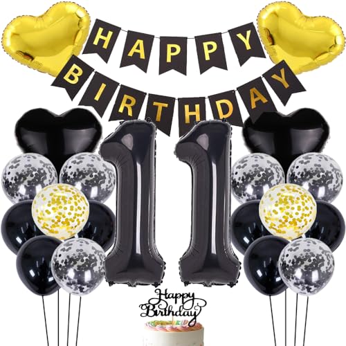 ZWWsullo Luftballon zum 11 Geburtstag zum 11 Geburtstag Mädchen Junge Party Deko 11 Schwarz 11 Geburtstag Dekoration Geburtstag Junge Tortendeko Luftballon 11 Geburtstag Dekoration von ZWWsullo