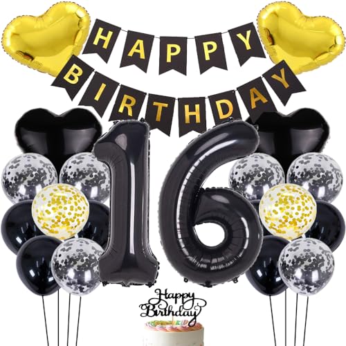 ZWWsullo Luftballon zum 16 Geburtstag zum 16 Geburtstag Mädchen Junge Party Deko 16 Schwarz 16 Geburtstag Dekoration Geburtstag Junge Tortendeko Luftballon 16 Geburtstag Dekoration von ZWWsullo
