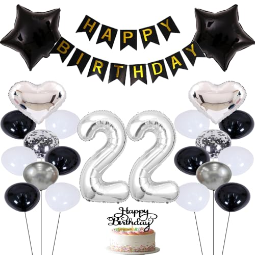 ZWWsullo Luftballons 22 Geburtstag Dekoration Mädchen silber Luftballon 22 Jahre Party Dekoration Ballons Junge Geburtstagsdeko Ballon Geburtstag Mädchen Junge Silber Jahre Party Deko von ZWWsullo