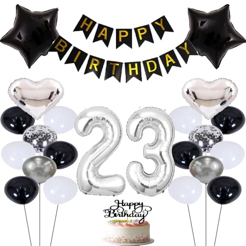 ZWWsullo Luftballons 23 Geburtstag Dekoration Mädchen silber Luftballon 23 Jahre Party Dekoration Ballons Junge Geburtstagsdeko Ballon Geburtstag Mädchen Junge Silber Jahre Party Deko von ZWWsullo