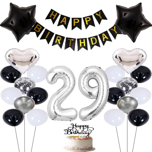 ZWWsullo Luftballons 29 Geburtstag Dekoration Mädchen silber Luftballon 29 Jahre Party Dekoration Ballons Junge Geburtstagsdeko Ballon Geburtstag Mädchen Junge Silber Jahre Party Deko von ZWWsullo