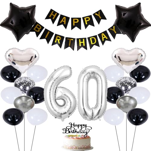 ZWWsullo Luftballons 60 Geburtstag Dekoration Mädchen silber Luftballon 60 Jahre Party Dekoration Ballons Junge Geburtstagsdeko Ballon Geburtstag Mädchen Junge Silber Jahre Party Deko von ZWWsullo