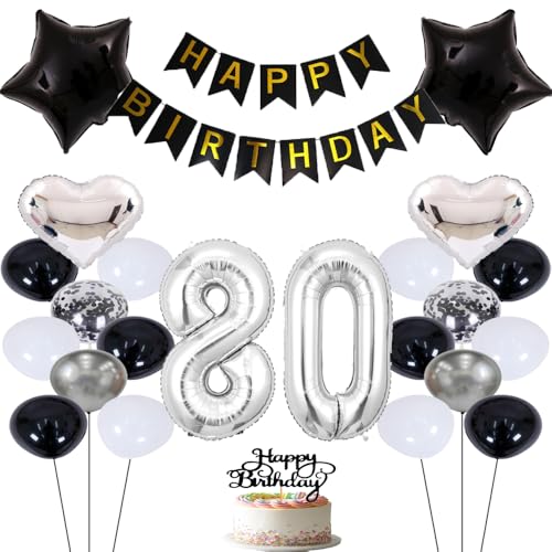 ZWWsullo Luftballons 80 Geburtstag Dekoration Mädchen silber Luftballon 80 Jahre Party Dekoration Ballons Junge Geburtstagsdeko Ballon Geburtstag Mädchen Junge Silber Jahre Party Deko von ZWWsullo
