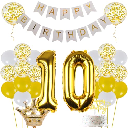 ZWWsullo Luftballons Geburtstag Set 10 geburtstag deko gold Ballon 10 Deko zum Geburtstag Mann Frau Geburtstagsdeko 10 Männer Frauen mit Happy Birthday Banner Luftballon 10. Geburtstag Deko Gold von ZWWsullo