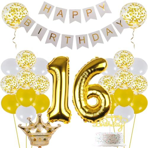 ZWWsullo Luftballons Geburtstag Set 16 geburtstag deko gold Ballon 16 Deko zum Geburtstag Mann Frau Geburtstagsdeko 16 Männer Frauen mit Happy Birthday Banner Luftballon 16 Geburtstag Deko Gold ZWWsullo Luftballons Geburtstag Set 16 geburtstag deko gold Ballon 16 Deko zum Geburtstag Mann Frau Geburtstagsdeko 16 Männer Frauen mit Happy Birthday Banner Luftballon 16 Geburtstag Deko Gold von ZWWsullo