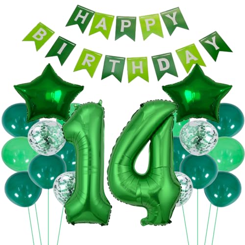 ZWWsullo Luftballons Zahl 14 Grün Happy Birthday Girlande Luftballons 14. Geburtstag Grün mit Girlande happy birthday 14 jahre deko Grün XXXL Riesen Folienballon 14 Folienballon 14 Junge ZWWsullo Luftballons Zahl 14 Grün Happy Birthday Girlande Luftballons 14. Geburtstag Grün mit Girlande happy birthday 14 jahre deko Grün XXXL Riesen Folienballon 14 Folienballon 14 Junge von ZWWsullo