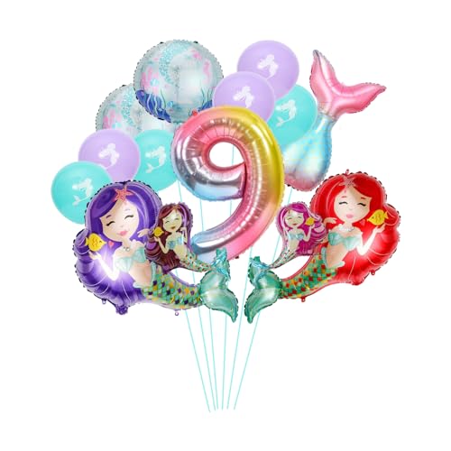 ZWWsullo Meerjungfrau Luftballons set 9 Jahr meerjungfrau geburtstag deko meerjungfrau Ballon Deko Meerjungfrauen Party Dekorationen Luftballon Meerjungfrau Deko Meerjungfrau 9 Jahre von ZWWsullo