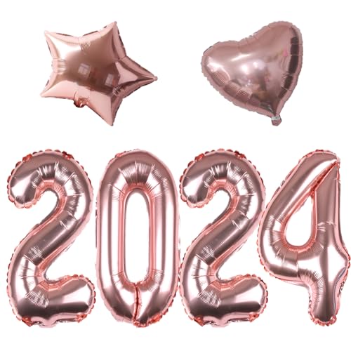 ZWWsullo Neujahrsdekoration 2024 Neujahr Party Silvester Deko 2024 Dekoration Set 2024 Party Dekorationen Happy New Year Dekorationen Rosengold Happy New Year Ballon Happy New Year Folienballon von ZWWsullo