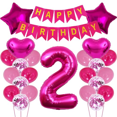 ZWWsullo Riesen Folienballon Rosa Deko Geburtstag 2 Jahre Mädchen Luftballon Geburtstagsdeko Dekoration von ZWWsullo