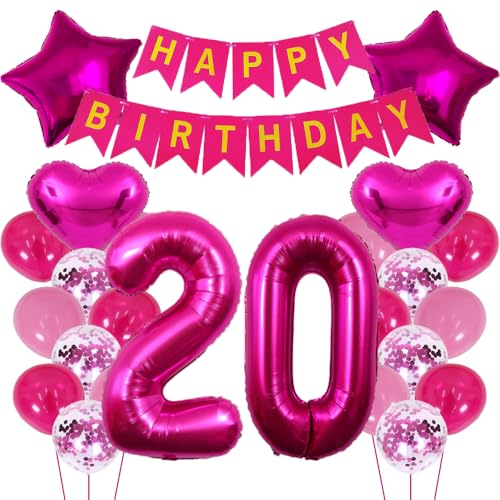 ZWWsullo Riesen Folienballon 20 Rosa deko geburtstag 20 Geburstag Deko Mädchen 20 Jahre Rosa Luftballon 20 Geburtstag Rosa Geburtstagsdeko Mädchen 20 Jahre Geburtstag Dekoration 20 jahr Mädchen von ZWWsullo