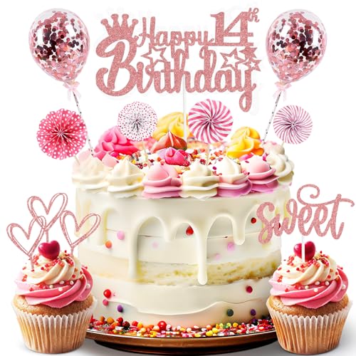 ZWWsullo Tortendeko Rosegold 14 Jahre Mädchen Jungen Happy 14th Birthday Cake Topper Glitzer Kuchen Topper Konfetti Luftballons 14 Geburtstagstorte Dekoration Geburtstag Kuchen Deko ZWWsullo Tortendeko Rosegold 14 Jahre Mädchen Jungen Happy 14th Birthday Cake Topper Glitzer Kuchen Topper Konfetti Luftballons 14 Geburtstagstorte Dekoration Geburtstag Kuchen Deko von ZWWsullo