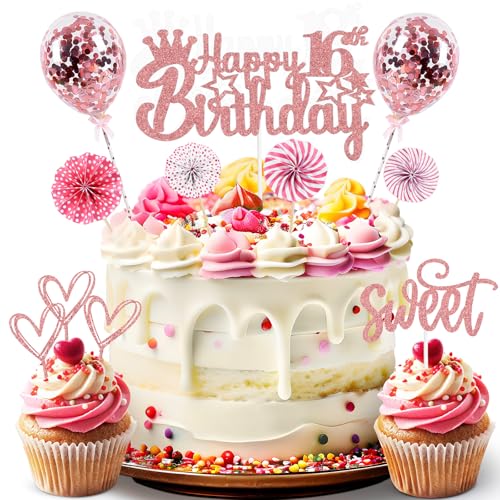 ZWWsullo Tortendeko Rosegold 16 Jahre Mädchen Jungen Happy 16th Birthday Cake Topper Glitzer Kuchen Topper Konfetti Luftballons 16 Geburtstagstorte Dekoration Geburtstag Kuchen Deko ZWWsullo Tortendeko Rosegold 16 Jahre Mädchen Jungen Happy 16th Birthday Cake Topper Glitzer Kuchen Topper Konfetti Luftballons 16 Geburtstagstorte Dekoration Geburtstag Kuchen Deko von ZWWsullo