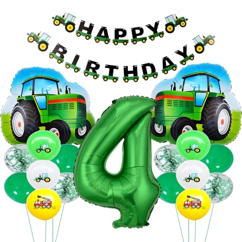 ZWWsullo Traktor Geburtstag Deko Set für 4 Jahre Junge - Luftballons, Geko und Geschenke zum Kindergeburtstag von ZWWsullo