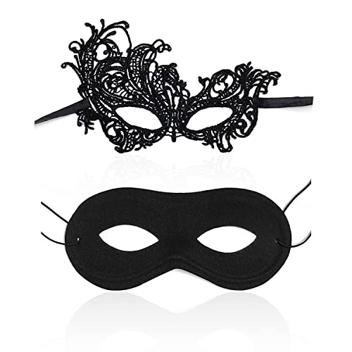 2er-Pack Paar-Abschlussball-Masken, 1 Phönix-Muster, 1 schwarzer, klassischer Stil sexy, elegante Party, Venedig, Karneval, Halloween, Augenbinde, Mystery-Halbmaske Männer und Frauen (Kombination B) von ZWZNBL