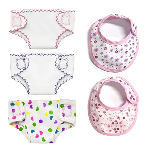 5er-Pack Puppenzubehör Windel Babypuppe Windeln Lätzchen-Set Babypuppen-Fütterungsset für 14-18-Zoll-Puppe Kann mehrfaches Waschen standhalten, wiederverwendbar für mehrere Zwecke von ZWZNBL